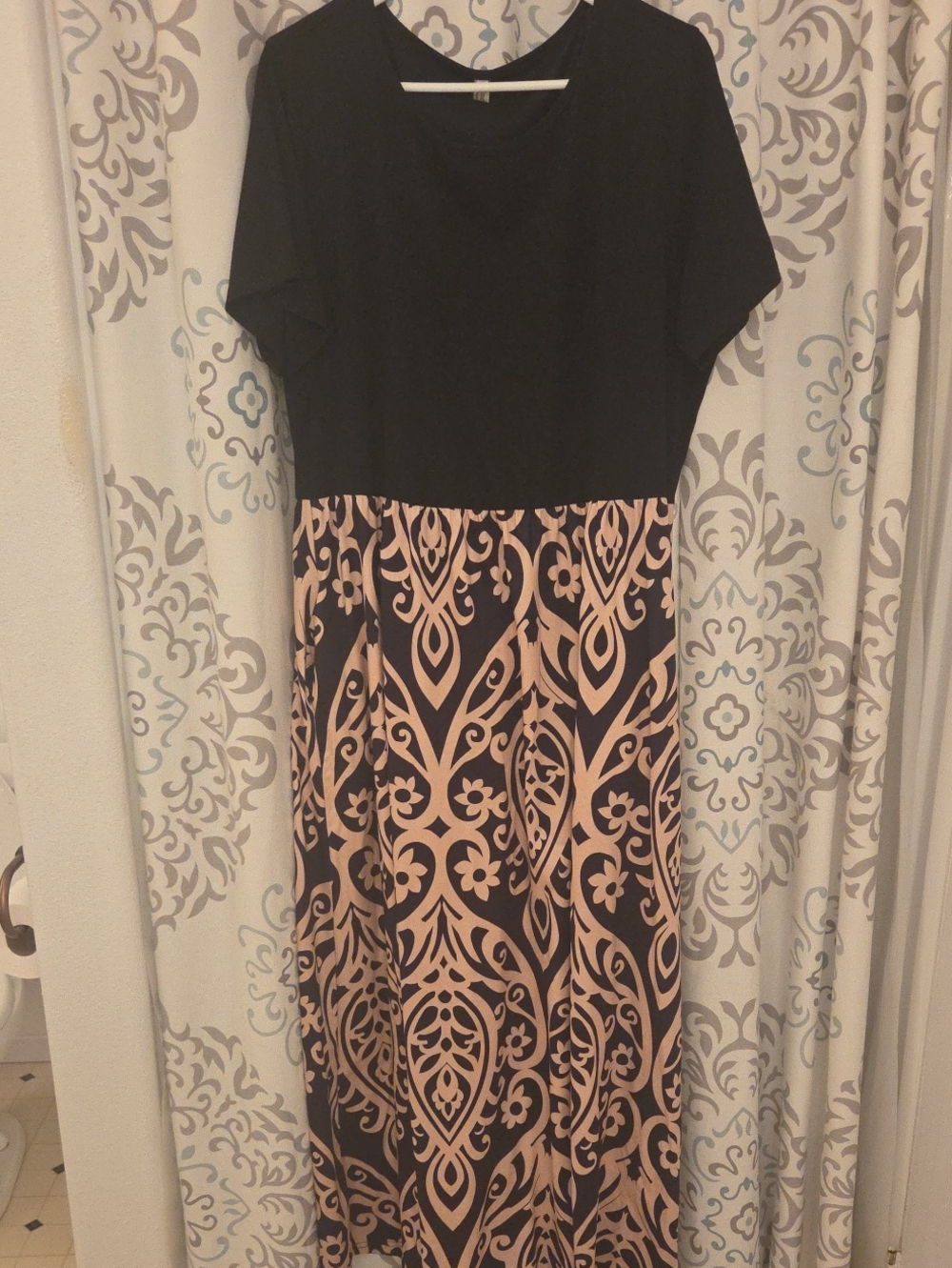 Black and Blush Patterned Maxi Dress - Elegant Women's Dress